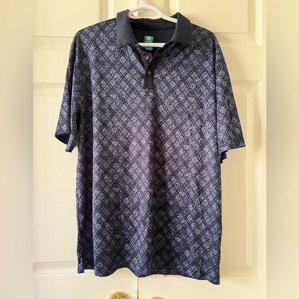 Pro Tour CoolPlay Mens Size L Polo Golf Shirt Short Sleeve Blue Pattern